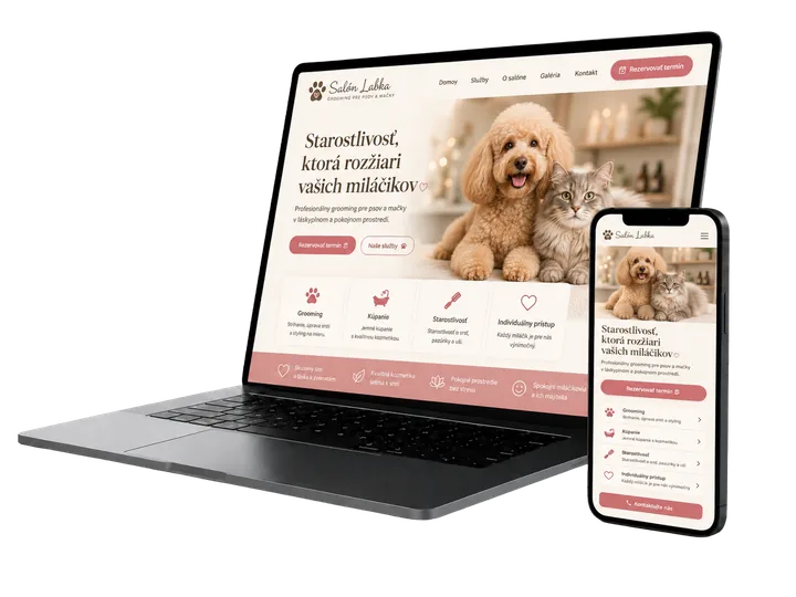 Web pre salón pre zvieratá na notebooku a mobile